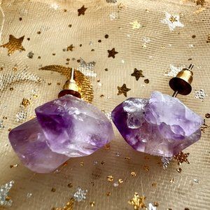 Handmade Raw Amethyst Cluster Stud Earrings